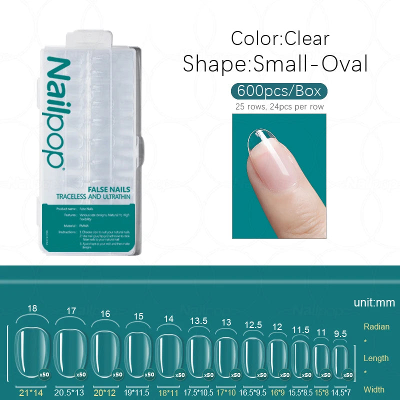 Faux Ongles Acrylique Nailpop PRO 600 pièces – Capsules Extension Multi-Formes