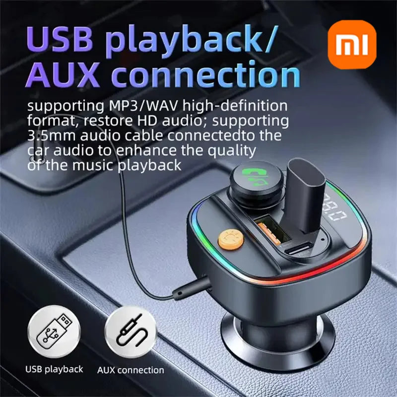 Bluetooth 5.3 FM Transmitter Freisprecheinrichtung Auto AUX Radio Modulator MP3 Player mit Schnellladeadapter Autozubehör 