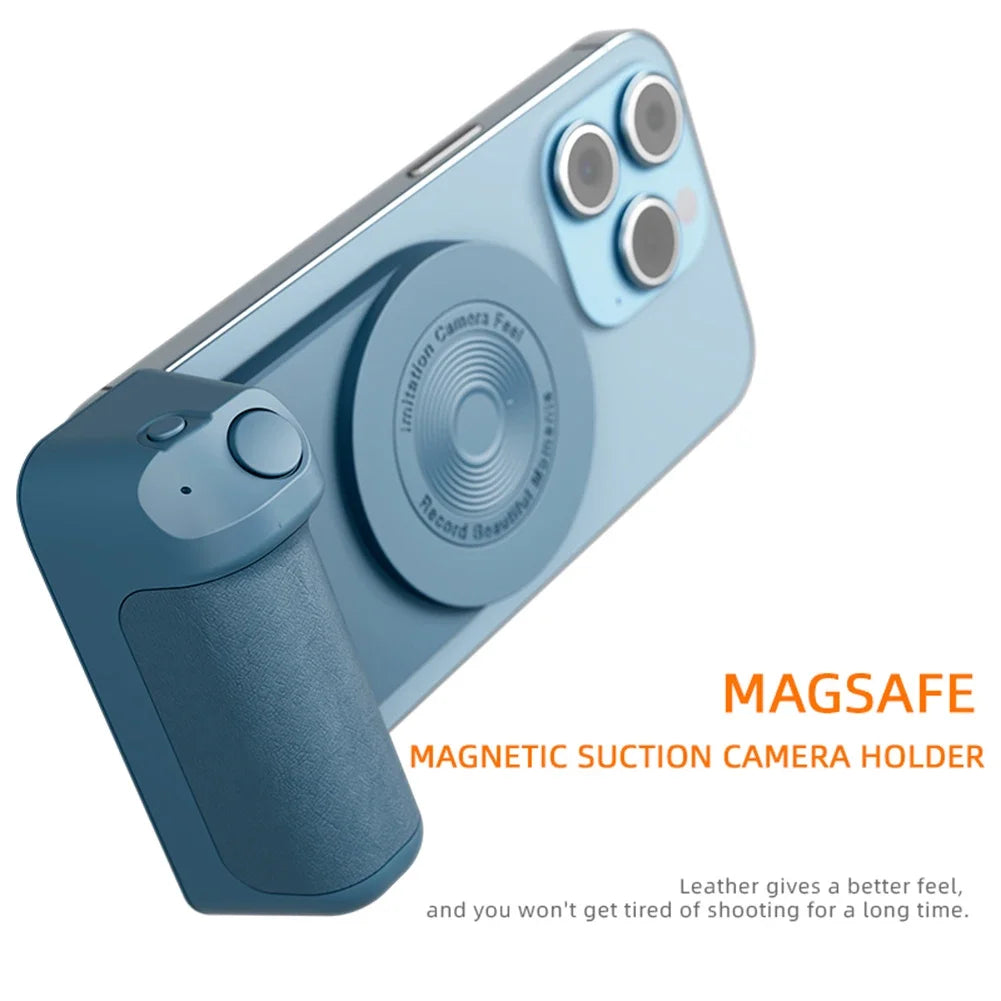 Magnetic Smartphone Grip Bluetooth Camera Photo Prompt Holder Anti-Shake Selfie Stick for Android Apple Magsafe Wireless Charging