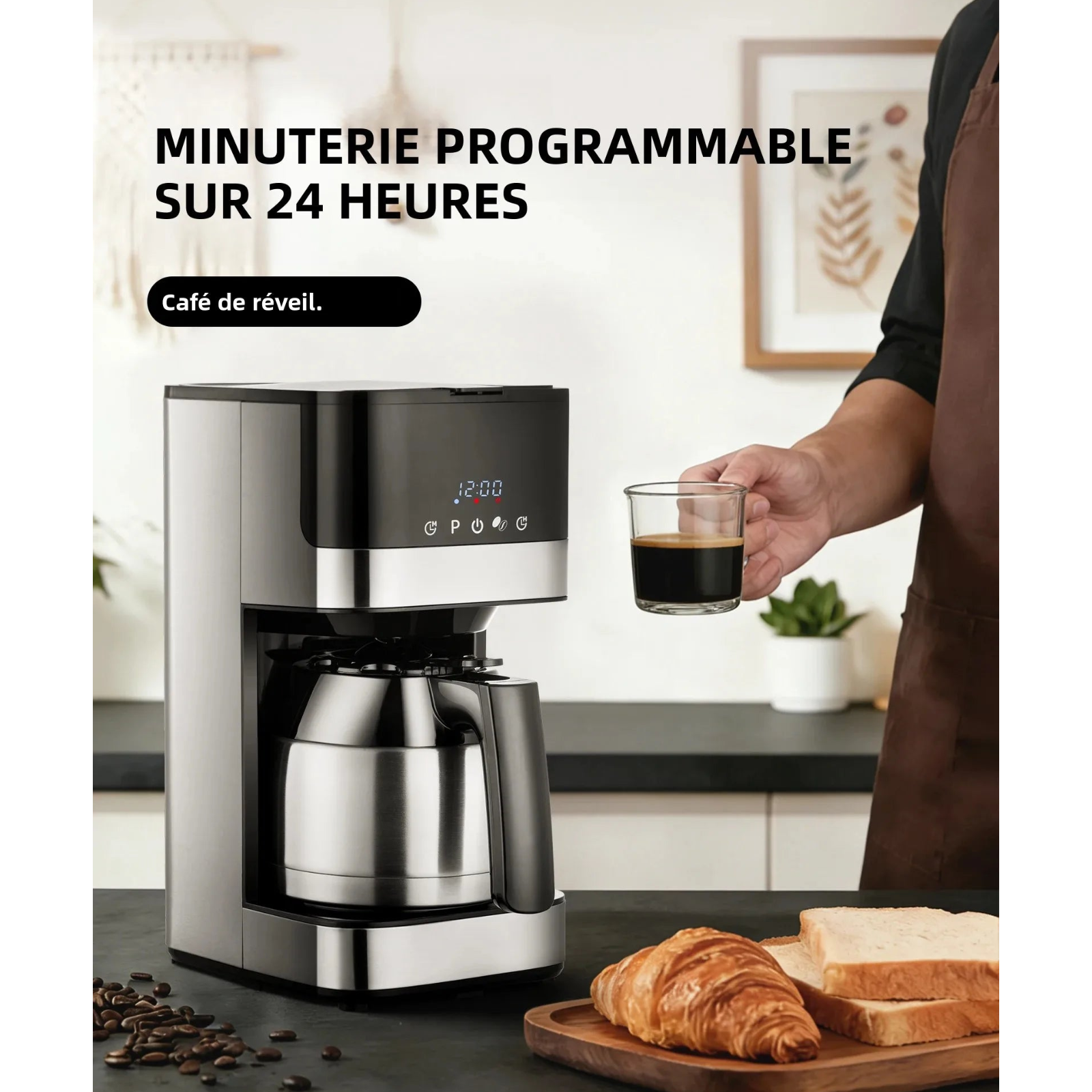 Machine à café filtre avec carafe isotherme en acier inoxydable