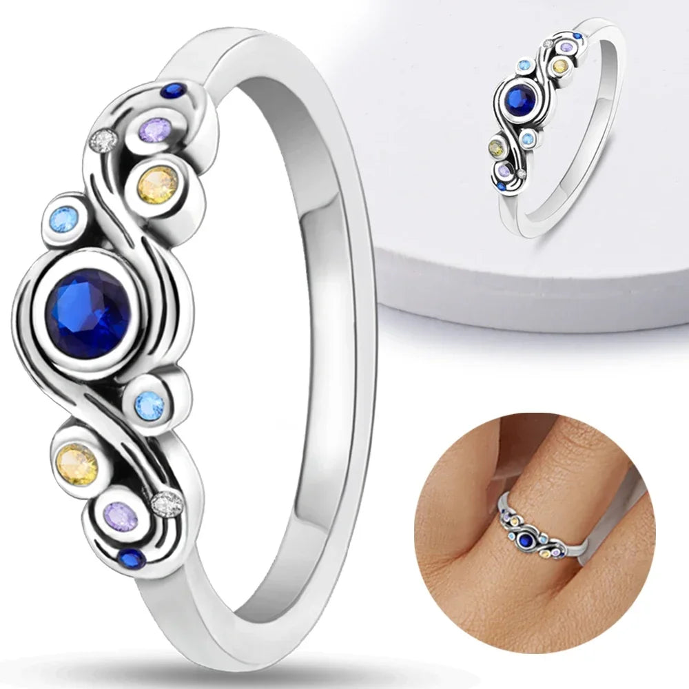 Colorful Zircon Sun Moon Star Stackable Rings for Women.