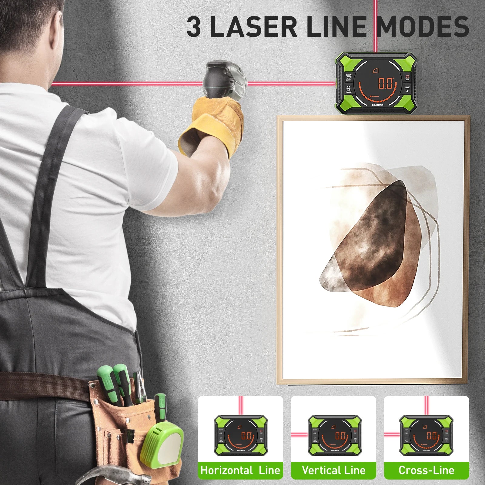 Niveau/Rapporteur d'angle numérique Huepar avec laser et écran LCD – inclinomètre magnétique compact