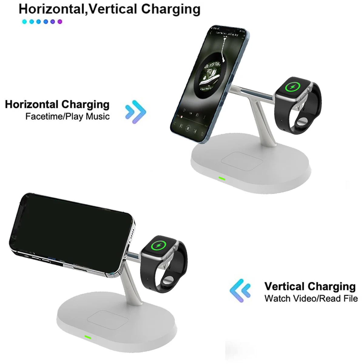 Charger, Charging Station, 3 in 1 Wireless for iPhone, Fast Charging Station, Magsafe, Airpods Pro, Apple Watch 9, 8, 7, 6, QI, 100W, 12, 13, 14, 15 