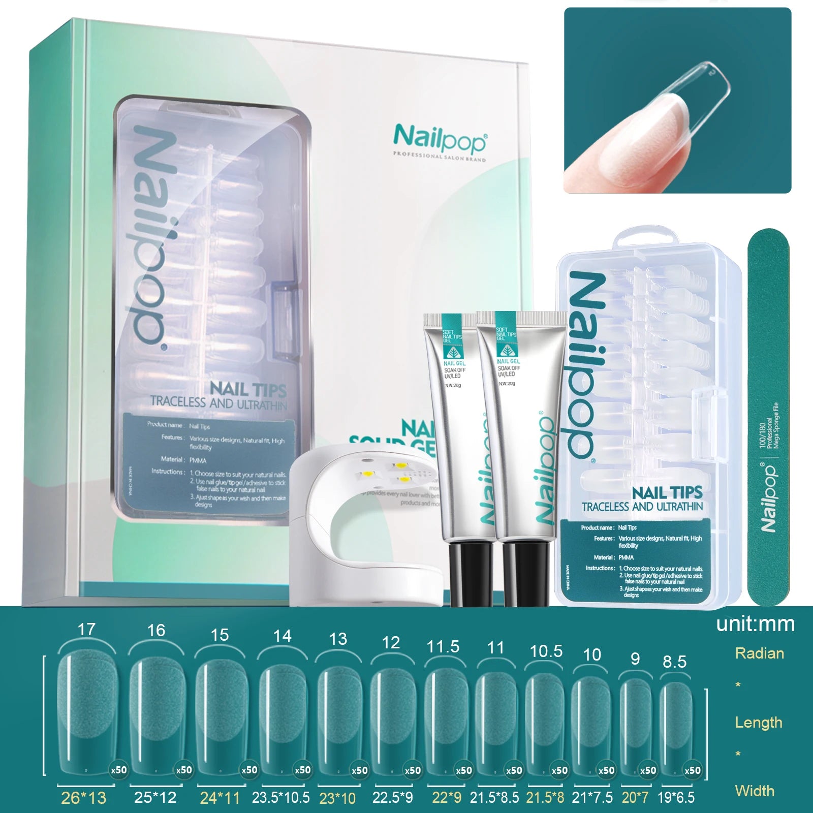 Gel UV Souple, Pointes, Lampe et Outils - Nailpop Kit d’Extension d’Ongles 600 pièces&nbsp;