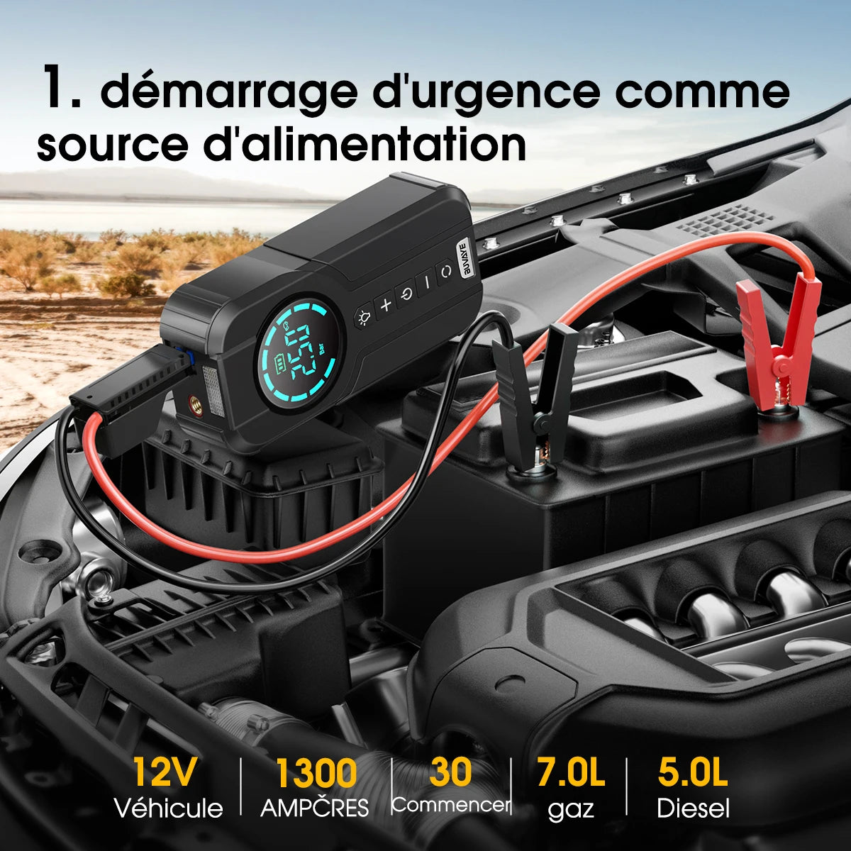 Démarreur de voiture, pompe à Air, lumière LED, compresseur d'air Portable, gonfleur de pneus multifonction, démarreur de batterie Portable automatique avec sac EVA (Ethylene Vinyl Acetate