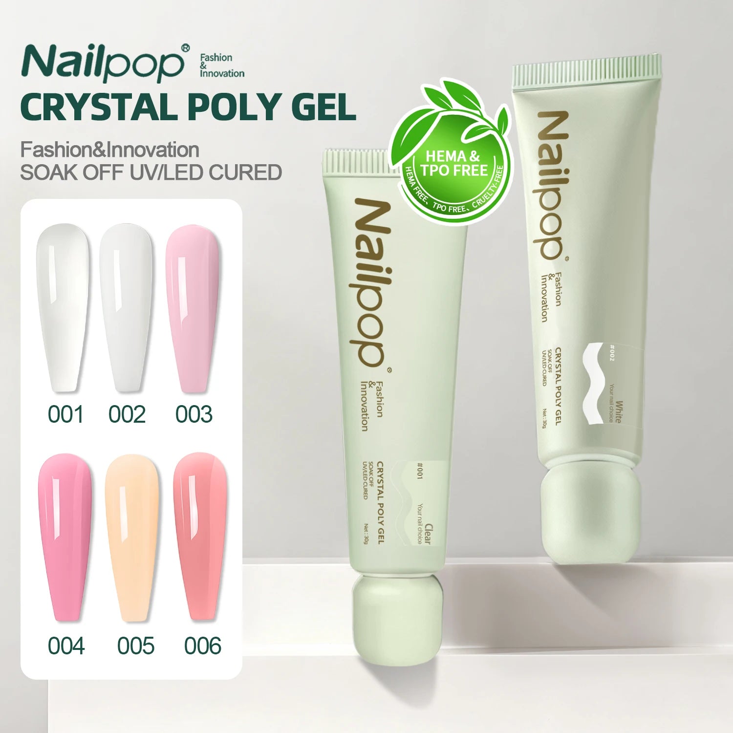 Gel Poly CRYSTAL sans TPO ni HEMA pour ongles, 6 couleurs, Gel constructeur longue durée pour extensions, usage salon et maison, 30 ml