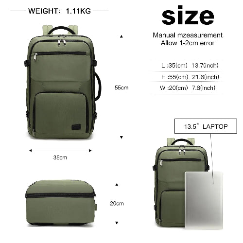 Sac à dos de voyage 38L KONO – bagage à main, imperméable et résistant, 55x35x20 cm