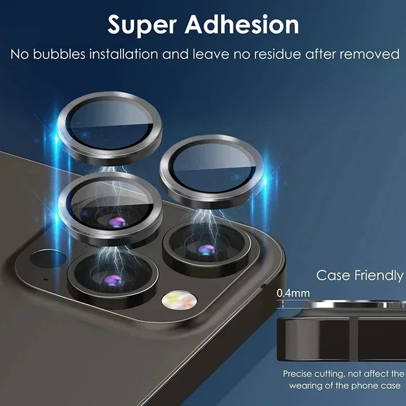 Verre de protection d'objectif en métal, 3 pièces, pour iPhone 13 12 11 15 16 17Pro Max Mini, Film de protection d'objectif de caméra arrière pour iPhone 16 15 Plus