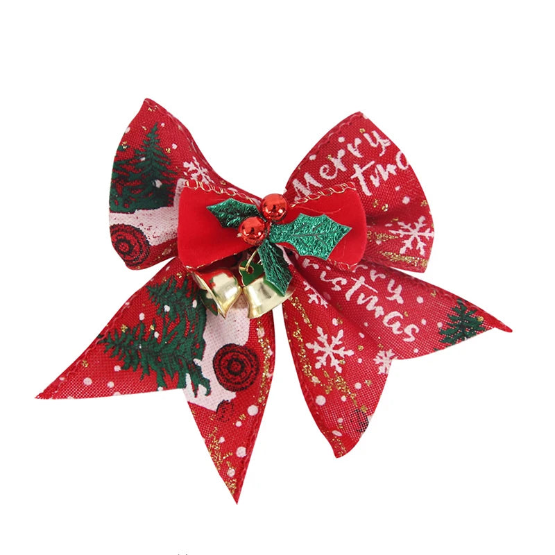 Mini nœud décoratif pour sapin de noël, 5 pièces/paquet, ruban décoratif pour nouvel an, fête de noël, maison, pendentifs en forme de cloche
