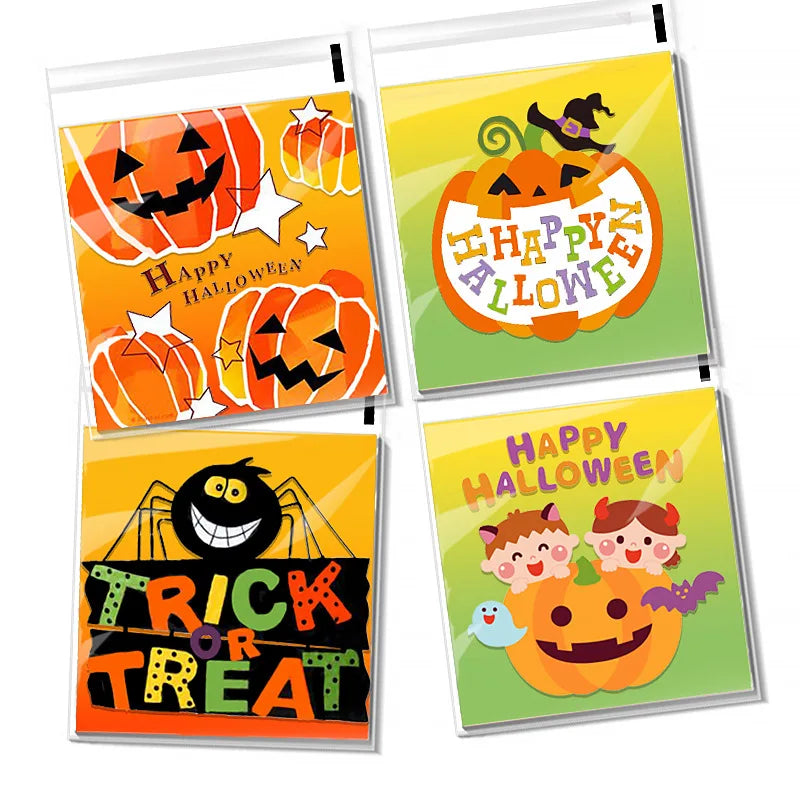 Sacs Cadeau Auto-Adhésifs 10x10 cm – Bonbons, Friandises Halloween – Lot de 50/100 pièces