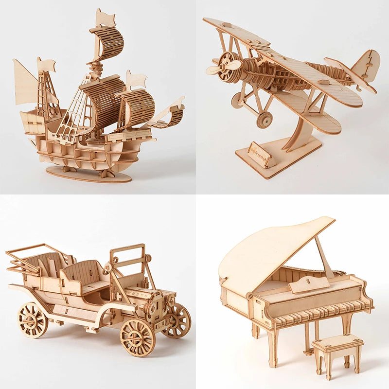 Model,3D Wooden Puzzle Model Ship Train or Airplane,Mechanical Toys Model for Kids and Adult,Assembly Game Kit