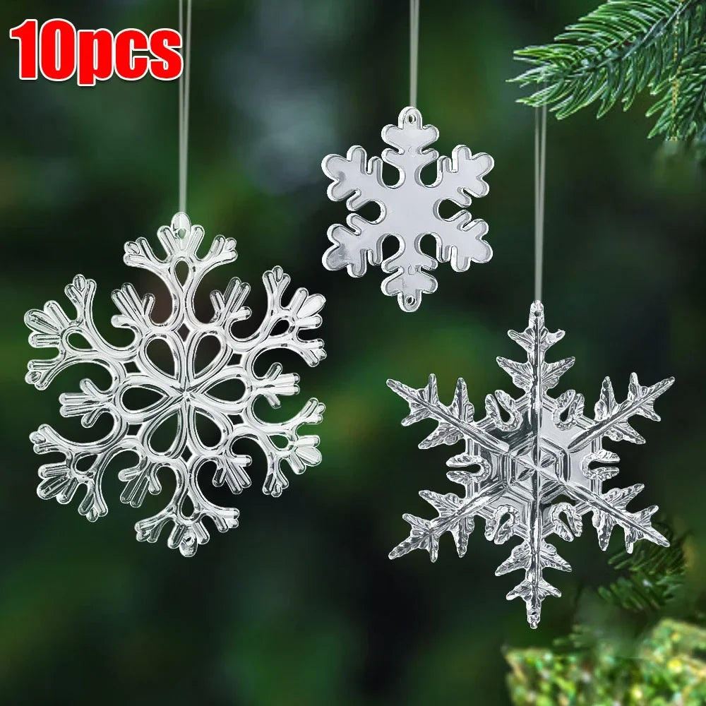 Flocon de neige en acrylique, 10 pièces, Décoration de Noël, cristal Transparent, ornements pour arbre de noël