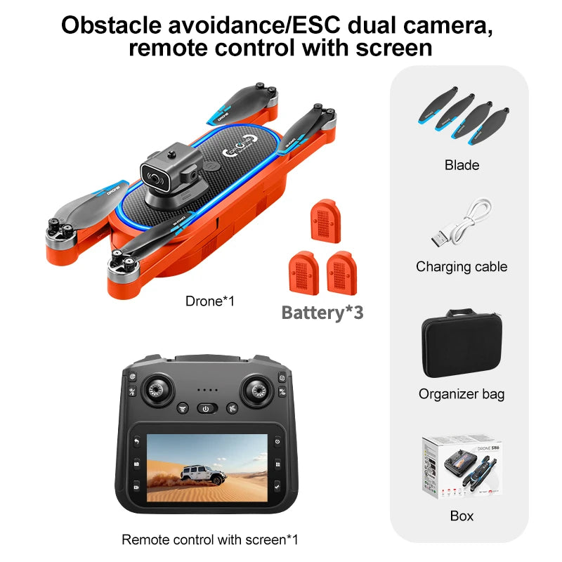 Drone S186 2025 – Double Caméra 8K HD avec Écran, Moteur Sans Balais et Évitement d’Obstacles