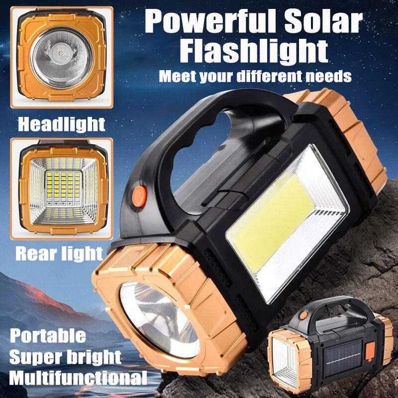 Portable Solar Flashlight, Handheld Flashlight, Large Capacity, Waterproof, Emergency Light, Solar Camping Lamp