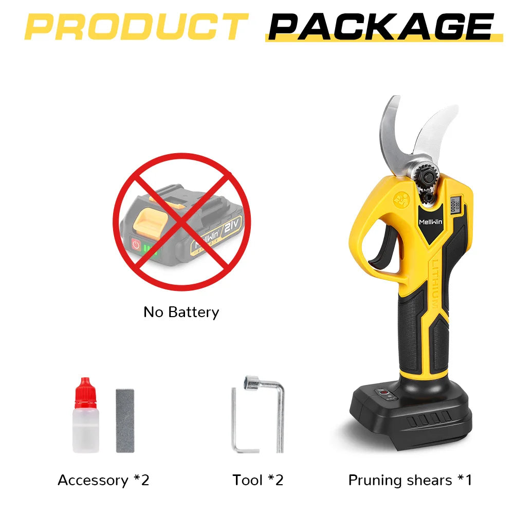 Ciseaux Électriques Sans Brosse 32 mm MELLWIN – Sécateur Sans Fil pour Jardin et Arbres Fruitiers
