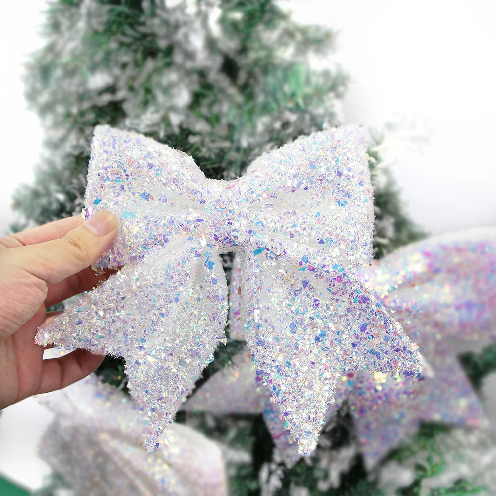 Grand nœud décoratif en coton perlé de Noël, pendentif coloré, ornement d'arbre de Noël