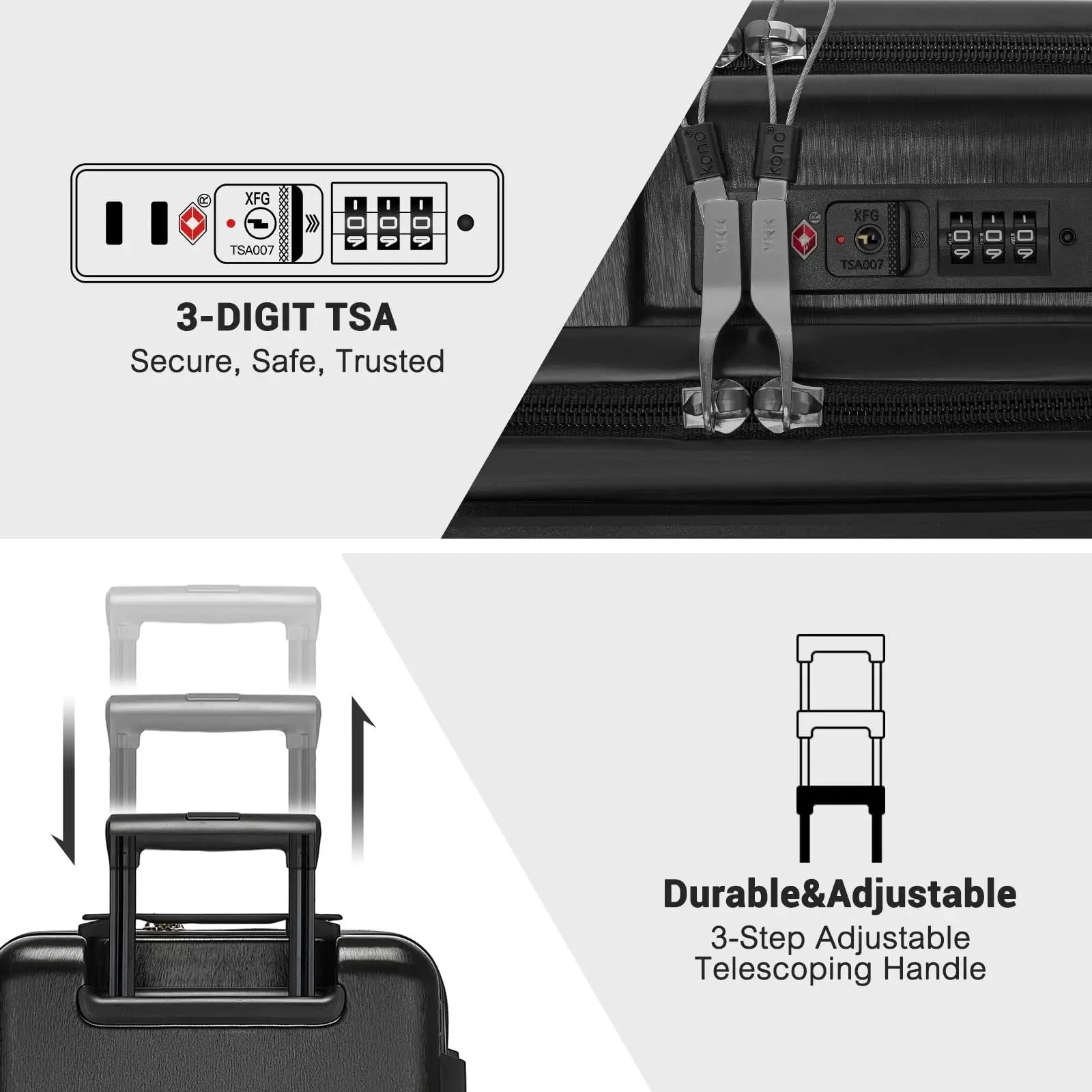 Coffret à bagages à main 20 pouces KONO 2 pièces – étui rigide ABS léger, 4 rouleaux doubles, serrure TSA, trousse à cosmétiques