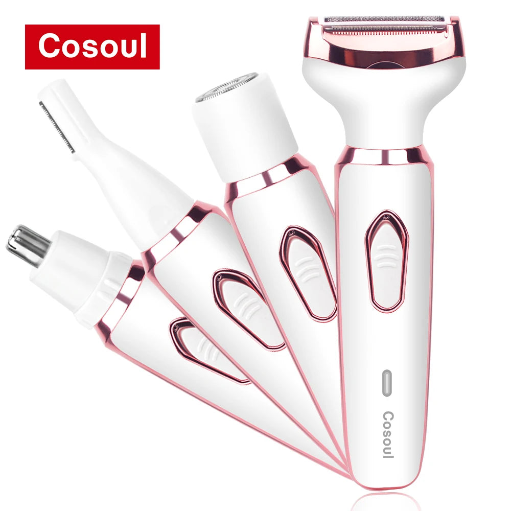 Rasoir électrique pour femme, pour le visage, les aisselles, le bikini, les jambes, le rasoir portable indolore 4 en 1 rechargeable sans fil pour le corps