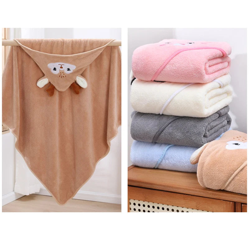 Baby Hooded Polyester Fiber Bath Towel Newborn Bathrobe Swaddle Blanket for Girls 80x80cm Pack