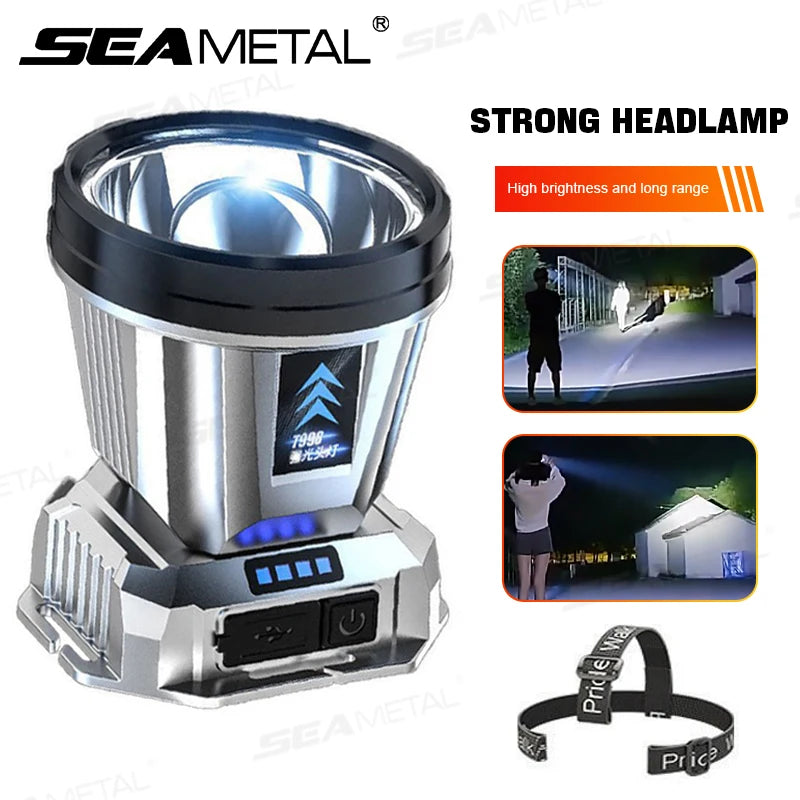 Lampe Frontale de Travail Ultra Lumineuse SEAMETAL – Portable, Rechargeable USB, Lampe LED d’Urgence Extérieure, Pêche, Randonnée