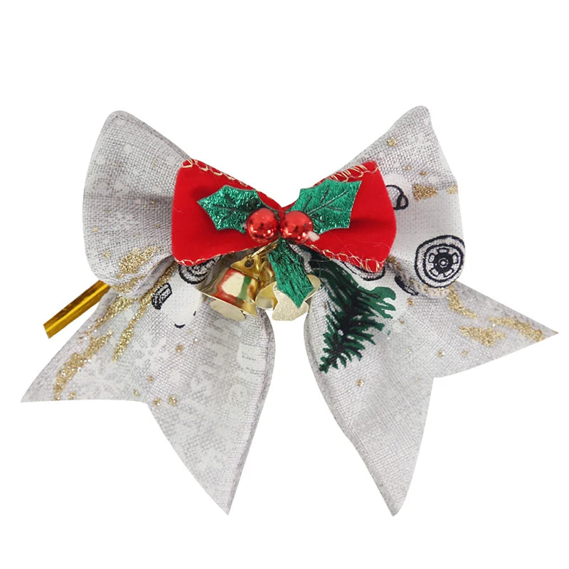 Mini nœud décoratif pour sapin de noël, 5 pièces/paquet, ruban décoratif pour nouvel an, fête de noël, maison, pendentifs en forme de cloche