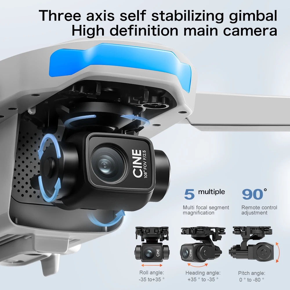 2025 S-X1 GPS Pro Drone – 8K HD, Caméra 3 Axes avec Cardan EIS, Télécommande Écran 5G, Quadrirotor RC
