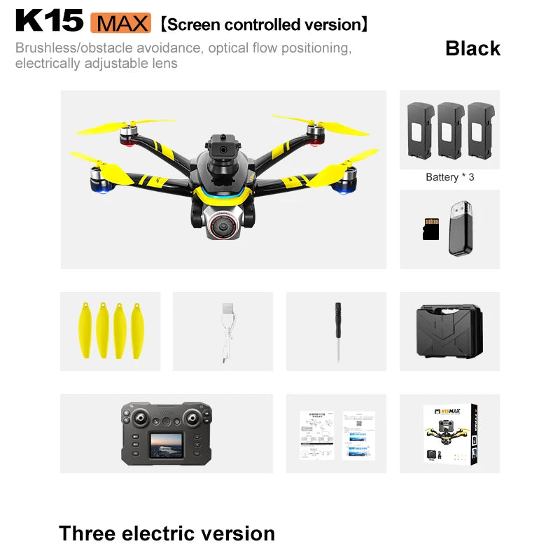 Drone K15 Max Version Contrôlée par Écran avec Caméra HD 4K Photographie Aérienne Évitement d’Obstacles Quadrirotor Dron RC Jouets