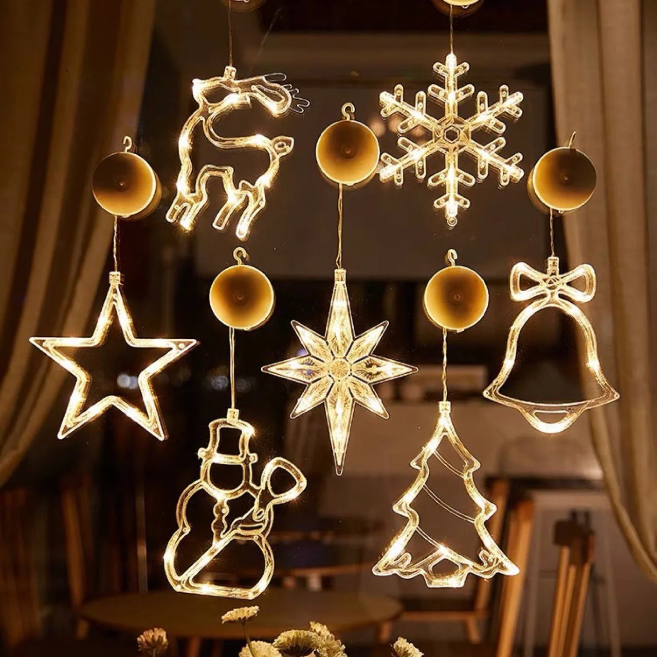 LED Suction Cup Light Christmas Decoration Snowflake Elk Light for Home Window