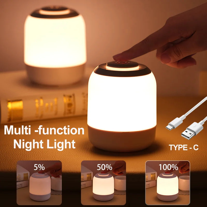 Portable USB LED Night Light with Touch Sensor, Bedroom Lamps, Bedside Lamp, Nightstand Lamp, Desk Lighting