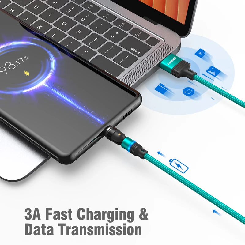 540° Rotatable Magnetic Micro USB/Type-C 3A Cable, Xiaomi, Samsung and iPhone 14