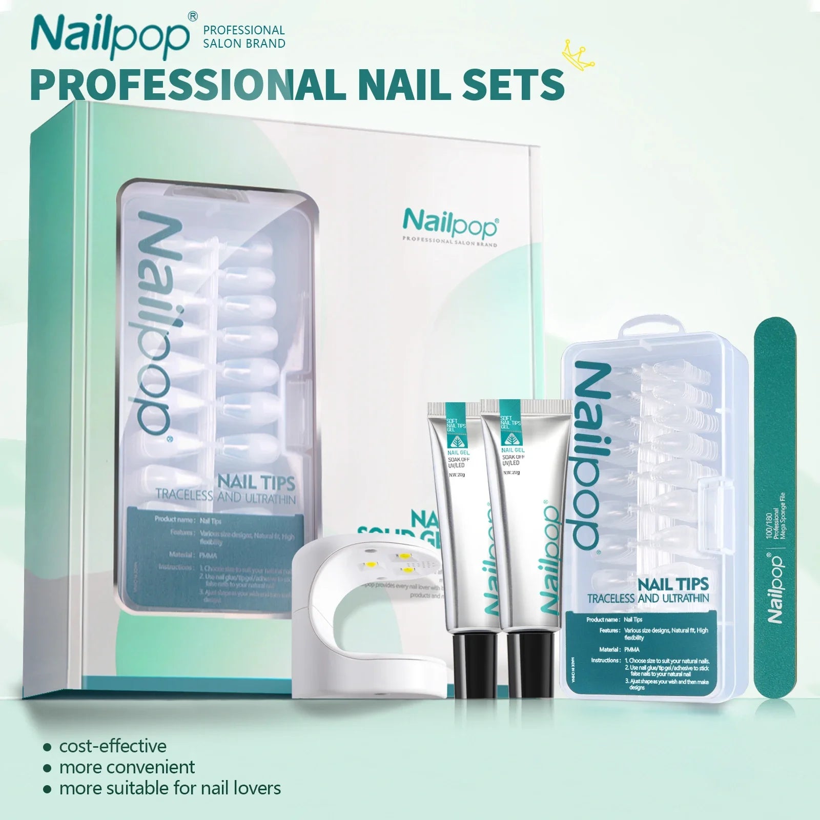 Gel UV Souple, Pointes, Lampe et Outils - Nailpop Kit d’Extension d’Ongles 600 pièces&nbsp;
