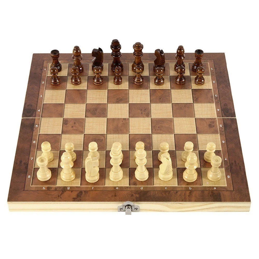 New Arrival 3 in 1 Wooden International Chess Set Foldable Chessboard Brain Training Toy Premium Pieces 