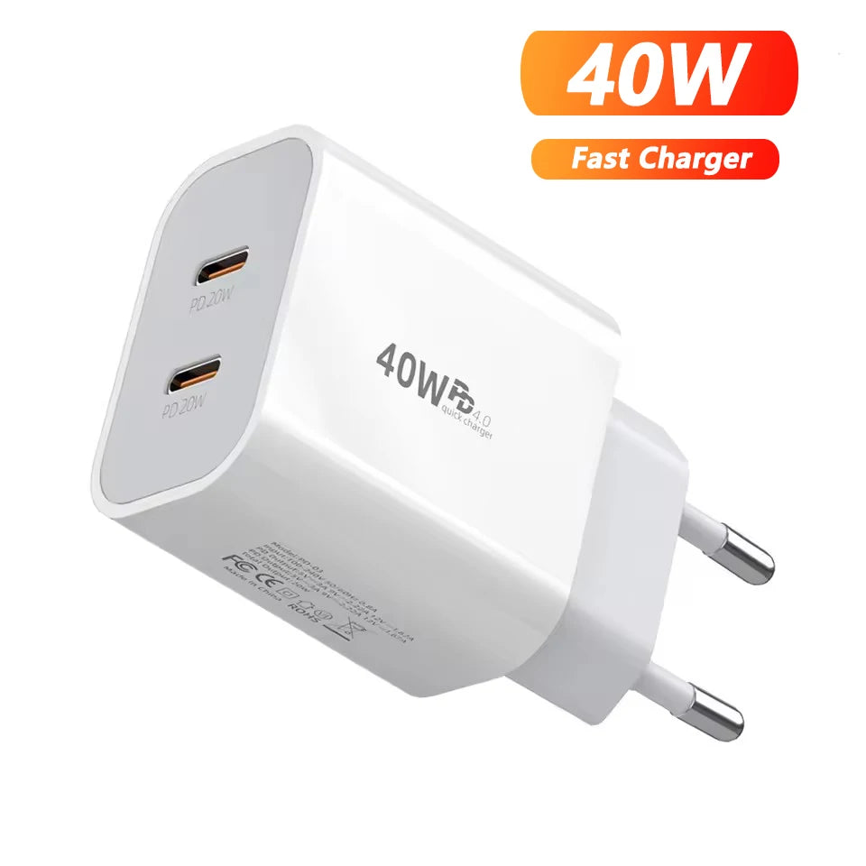 40W USB C chargeur Charge rapide QC 3.0 double PD chargeur Type C adaptateur de chargeur rapide pour iPhone Xiaomi Samsung Huawei téléphone