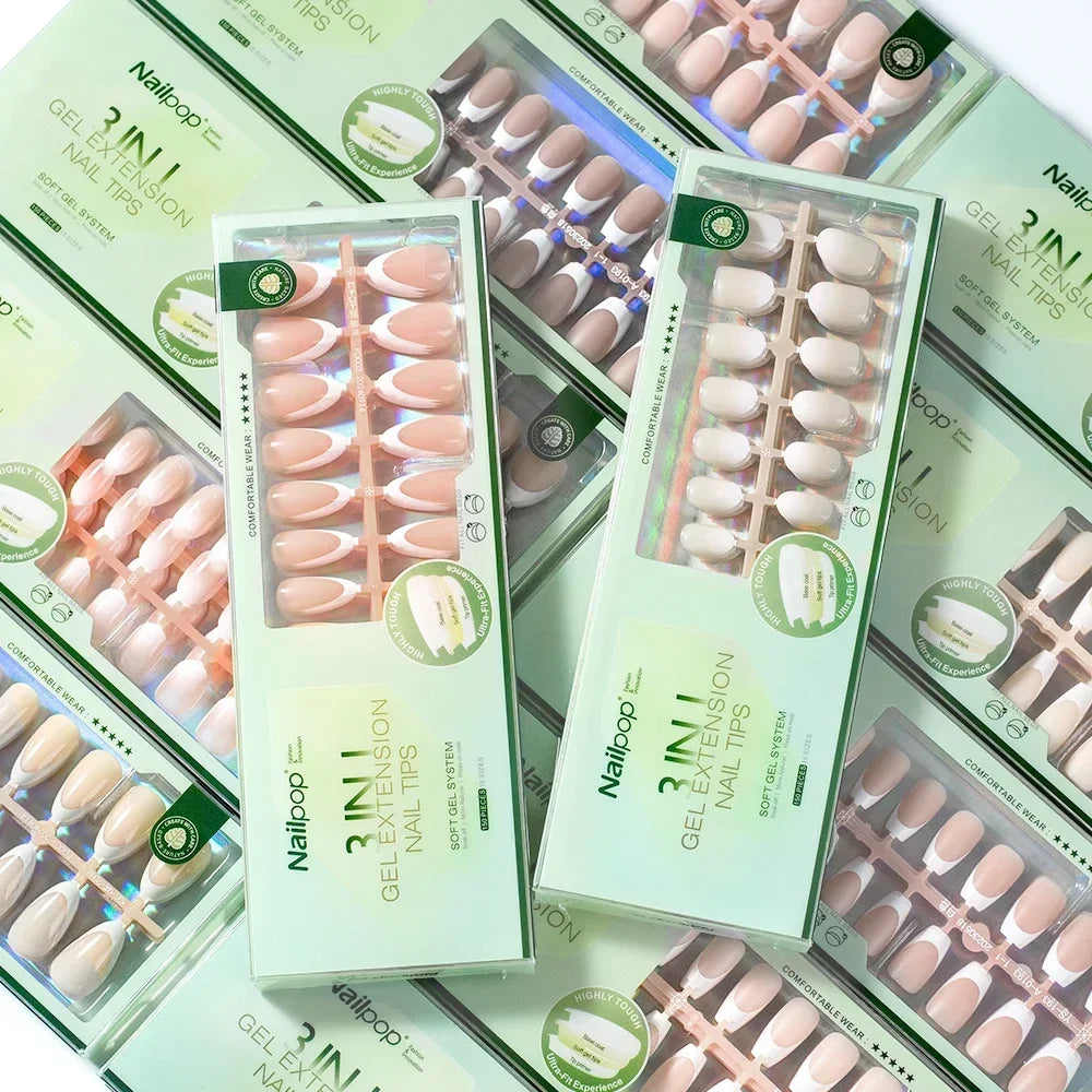 Extensions d’Ongles à Pointe Française Pré-Colorées - Nailpop 3 en 1&nbsp;