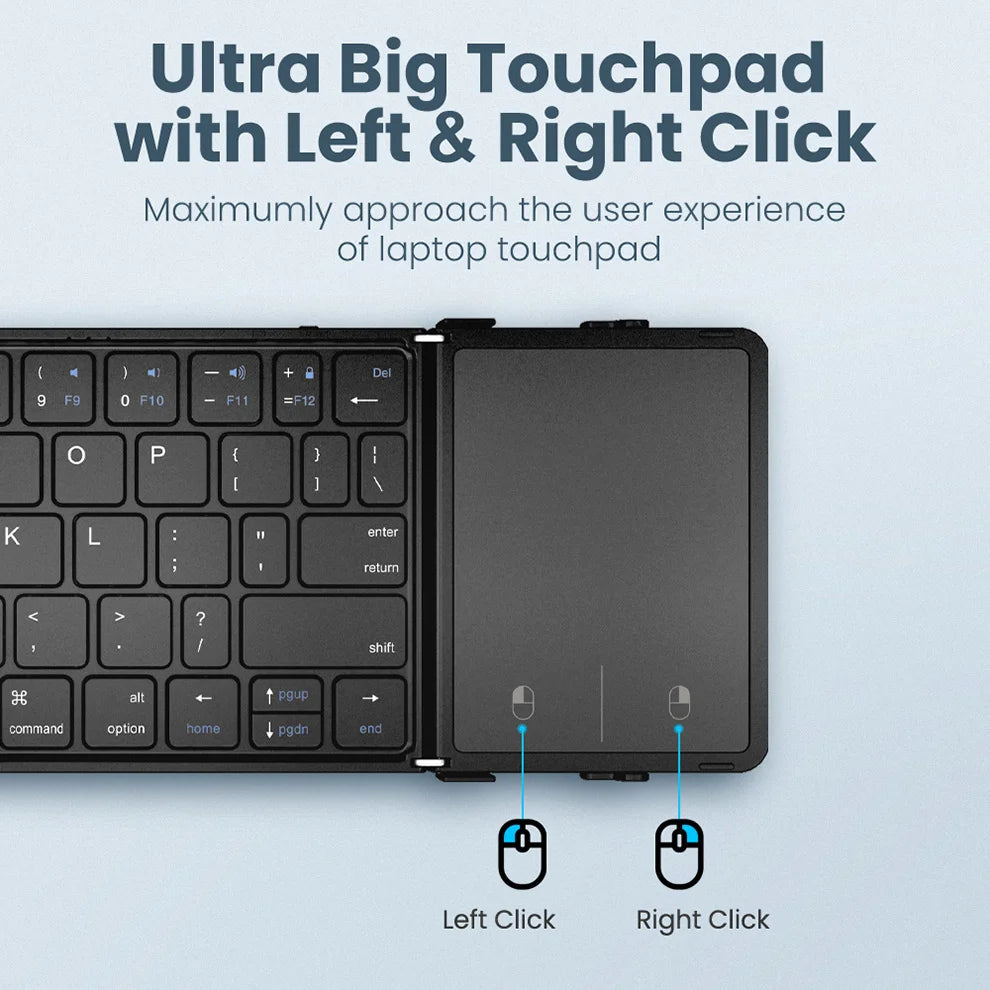 Clavier Bluetooth pliant avec pavé tactile clavier pliable sans fil avec cuir PU pour iOS Android Windows, prend en charge 3 appareils