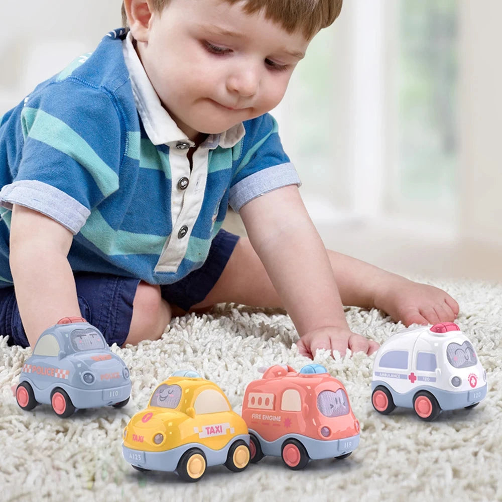 Electric Fire Truck and Taxi with Siren for Boys Plastic Ribbed Vehicle for 2-4 Years Old Child