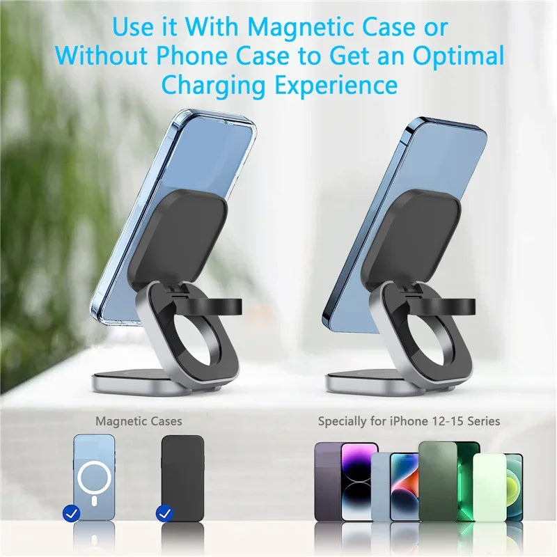 Charger, Foldable Magnetic Wireless Charging Stand, Fast Charging Holder, iPhone 15 14 13 Samsung IWatch AirPods 3/2 Station S6, 3 in 1 