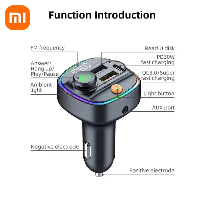 Bluetooth 5.3 FM Transmitter Freisprecheinrichtung Auto AUX Radio Modulator MP3 Player mit Schnellladeadapter Autozubehör 