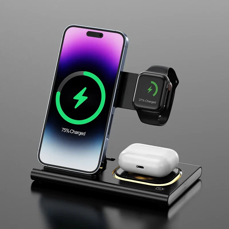 Chargeur, Station de charge rapide S6, Support de chargeur 3 en 1 sans fil 30W, iPhone 14 13 12 Pro Max, Apple Watch 8 7, Samsung Watch 5 Airpods