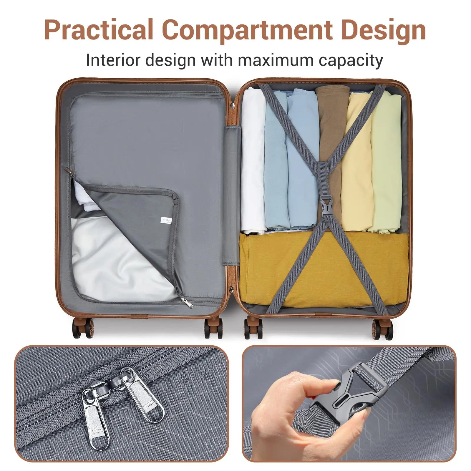 Ensemble de bagages de cabine ABS 3 pièces KONO, léger, serrure TSA, bagage à main pour voyage