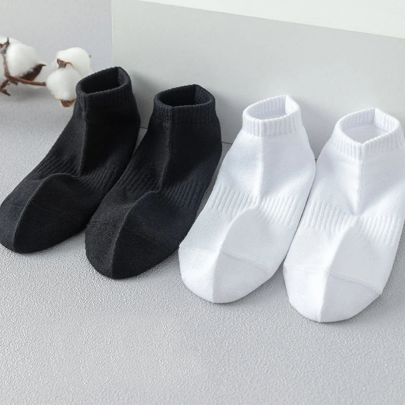 Chaussettes de sport 5 paires 100% coton été hommes femmes chaussettes noir blanc couleur unie Absorption Anti-odeur coupe basse respirante