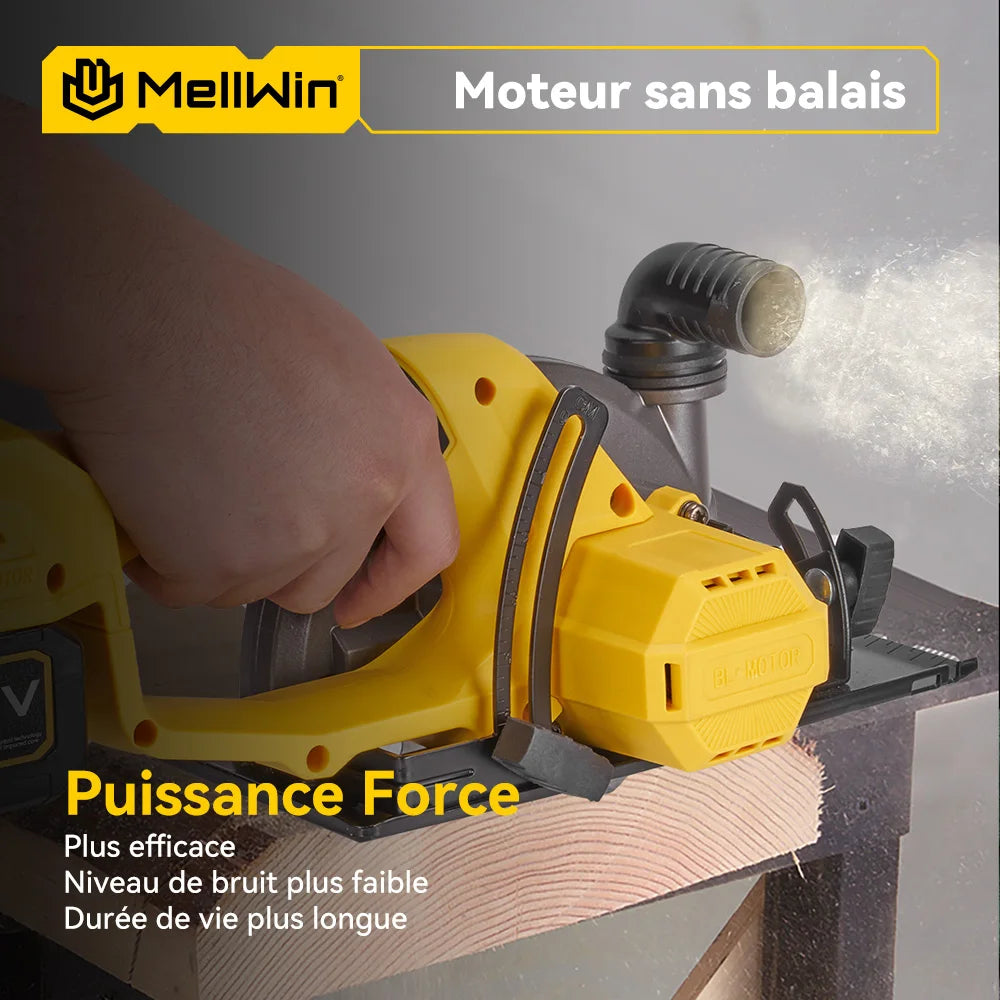 Scie circulaire électrique sans balais MELLWIN 150 mm – Outil multifonction portable pour bois, PVC, MDF et plus, compatible Makita 18 V
