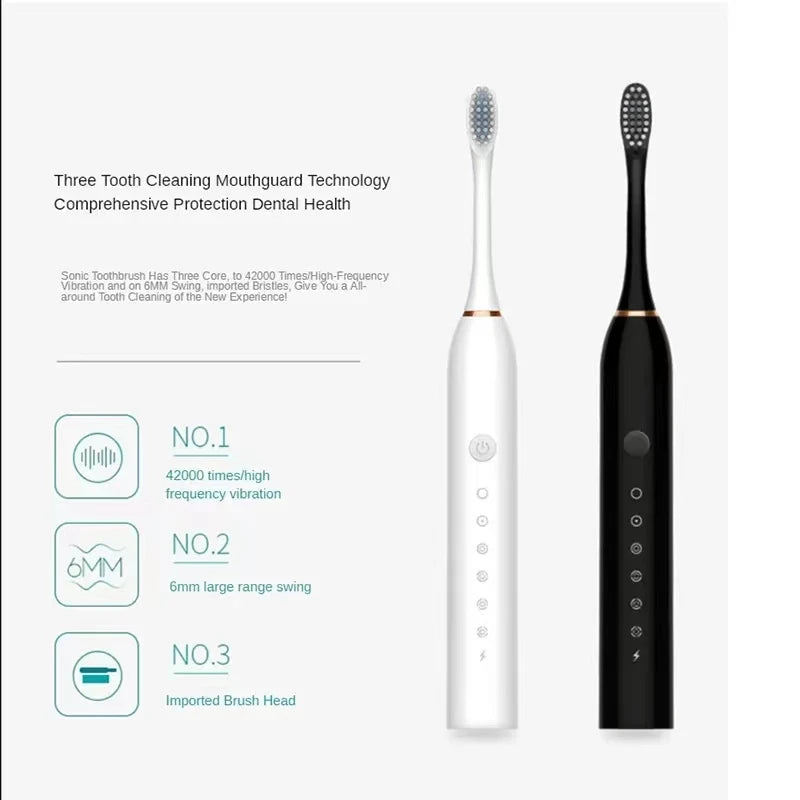 Brosse à dents électrique à synchronisation intelligente, chargement USB, blanchiment des dents, brosse à dents sonique avec tête de rechange