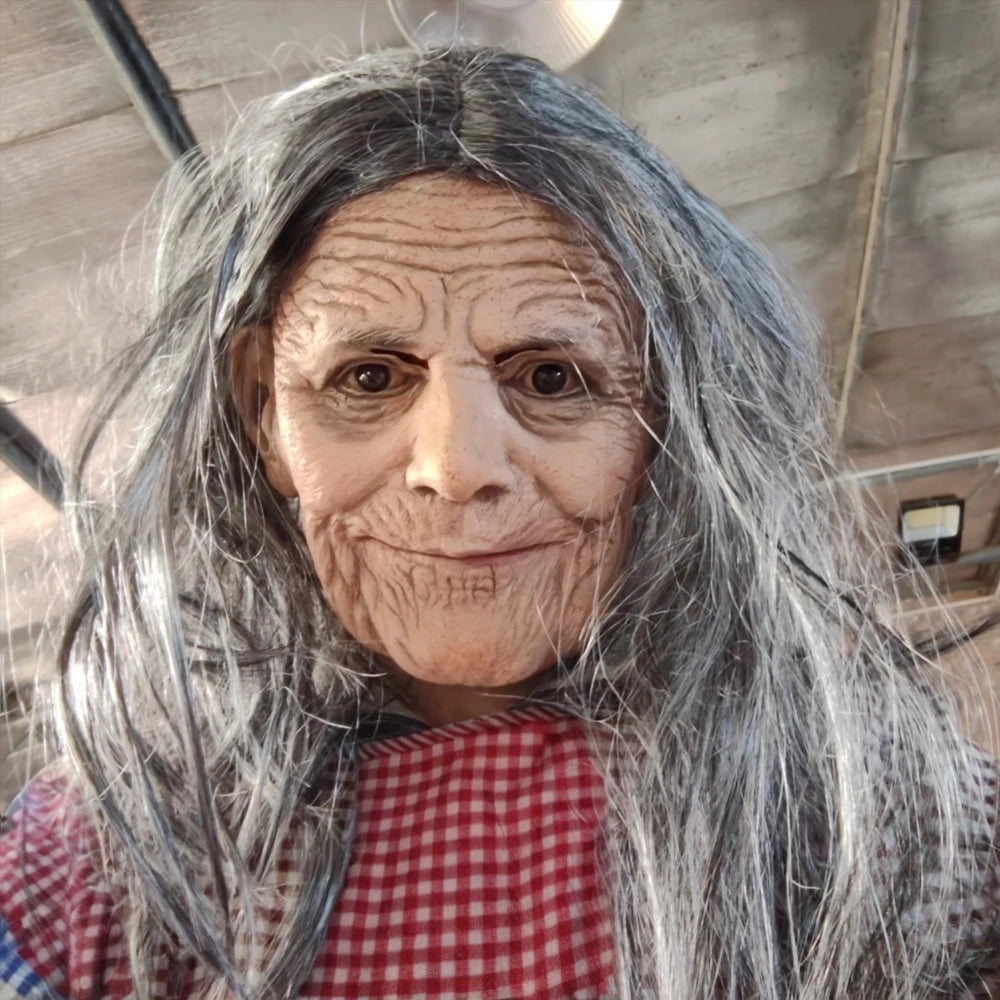 Masque réaliste en Latex pour grand-mère, vieille femme, bouche mobile, en caoutchouc souple, avec cheveux gris, accessoires de Costume d'halloween