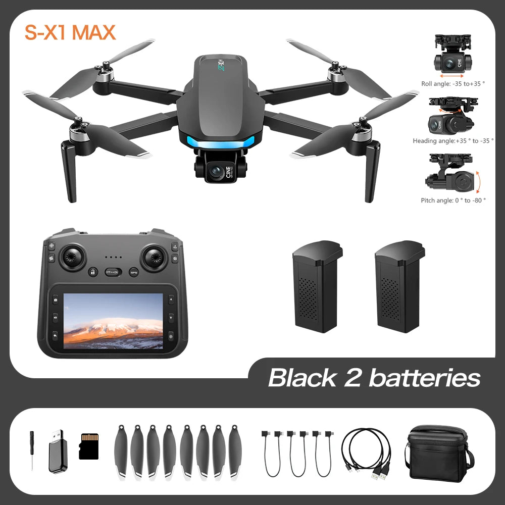 2025 S-X1 GPS Pro Drone – 8K HD, Caméra 3 Axes avec Cardan EIS, Télécommande Écran 5G, Quadrirotor RC