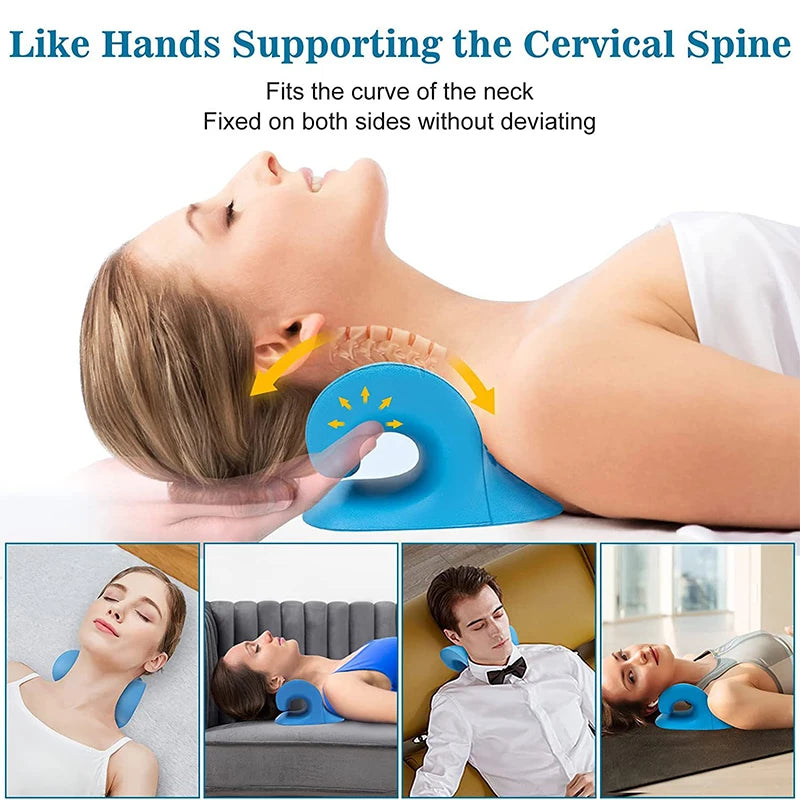 Chiropractic Traction Pillow, Neck Extenders, Neck and Shoulder Relaxation is used to relieve pain from TMJ and cervical diastolic devices