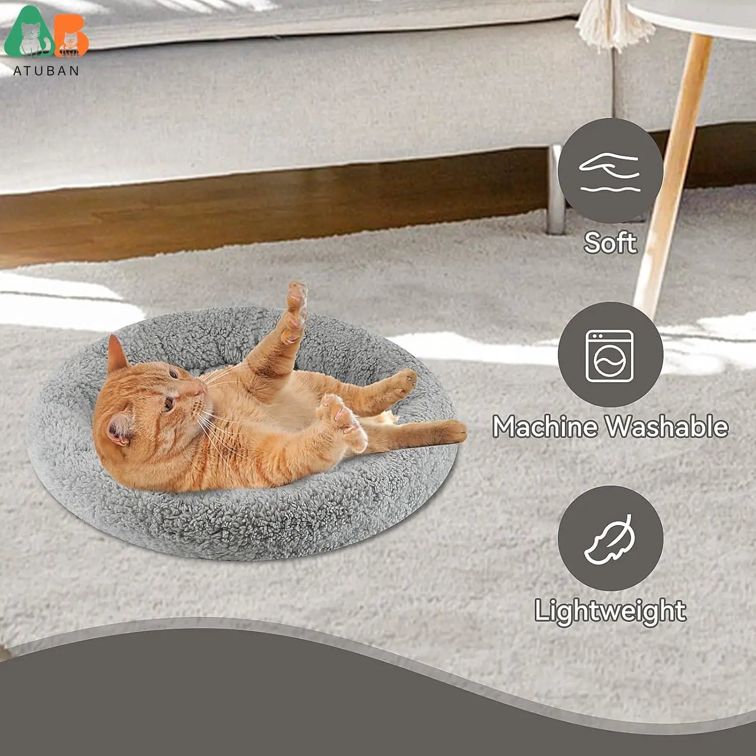 Lit Rond pour Chat, pour un Sommeil Bouclé, Polymères de Base, Lavable, pour Petits Chiots, Lapins