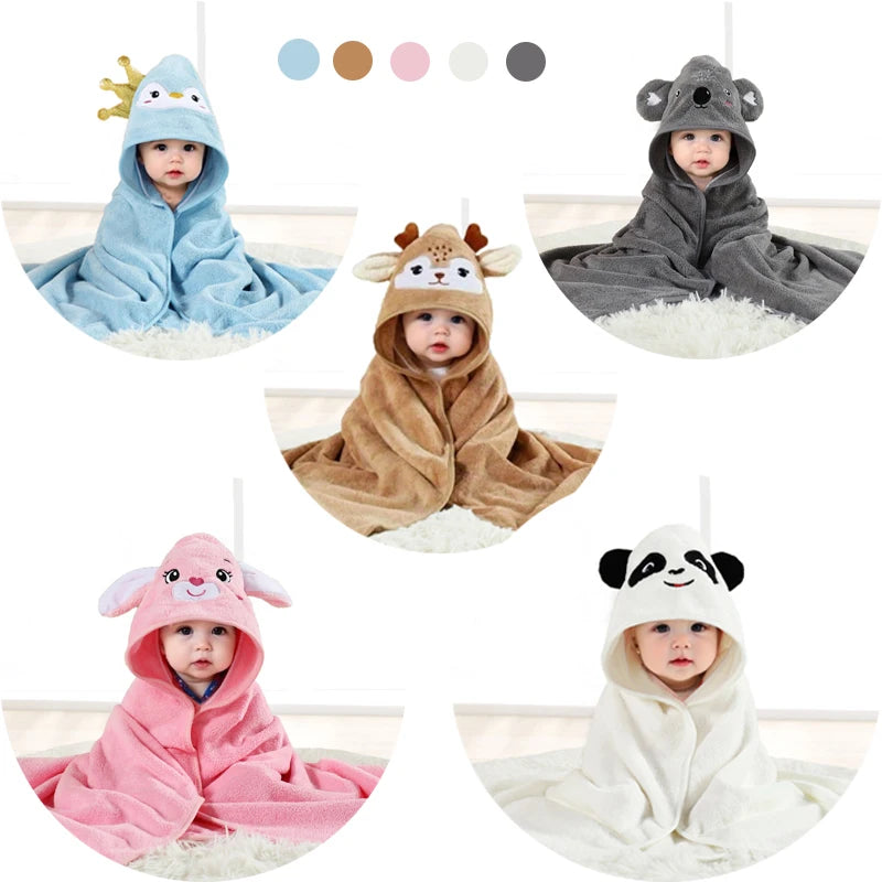 Baby Hooded Polyester Fiber Bath Towel Newborn Bathrobe Swaddle Blanket for Girls 80x80cm Pack