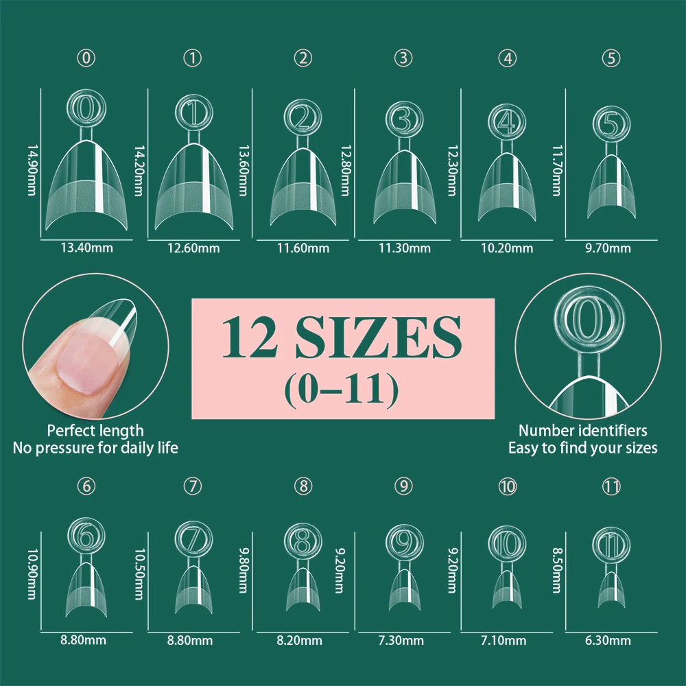 Faux ongles courts demi-couverture, extra court, carré, transparent, Gel, pré-forme avec poignées, 600 pièces