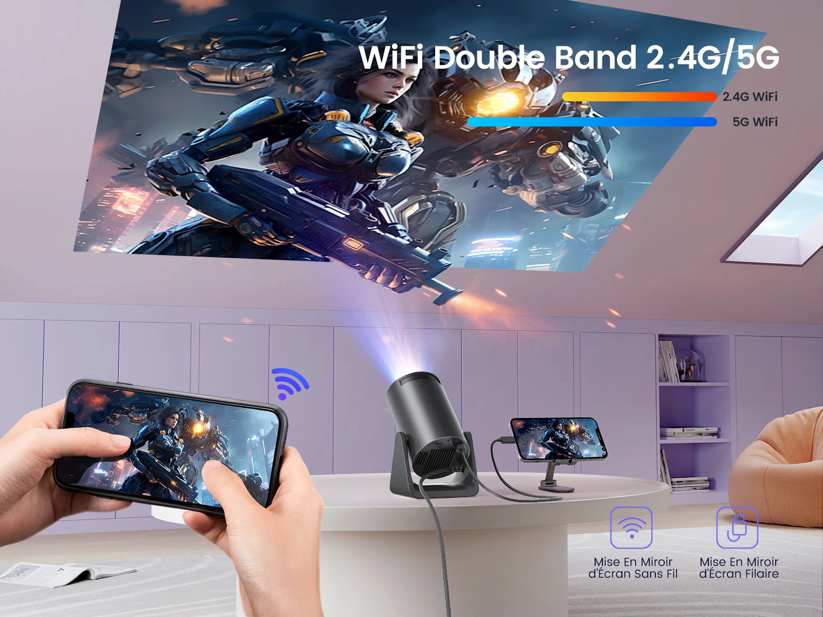 Projecteur Vidéo Wimius L1 1080P Android 11 – Home Cinéma Portable WiFi6 Bluetooth